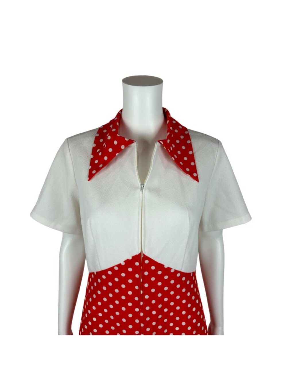 Vintage 70s Polka Dot Dress Women's Large Red White Front Zip Up Mini Minnie Bab - Picture 4 of 11